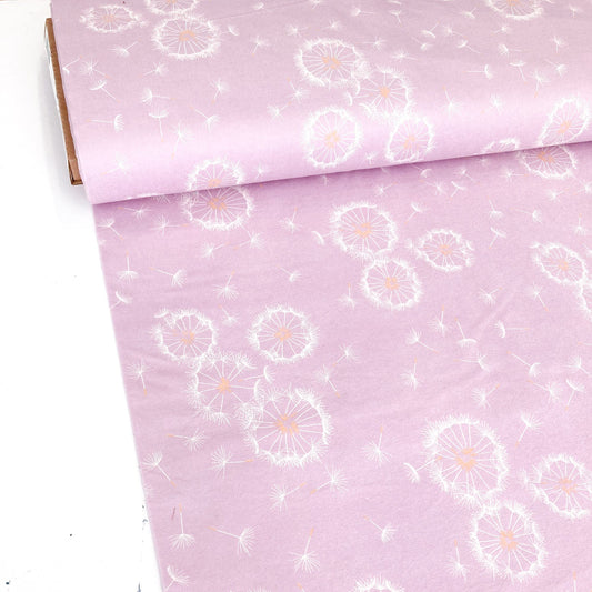 Lilac brushed cottonfabric with dandelion pattern