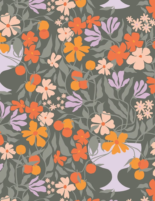 Art Gallery Fabrics 'Tangerine': Fine Cotton 'Growing Centerpiece'