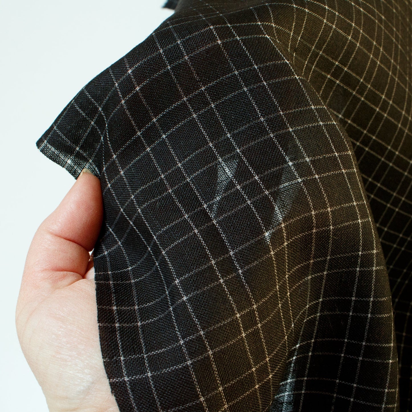 45cm Piece Designer Deadstock: Linen & Viscose Mix Check