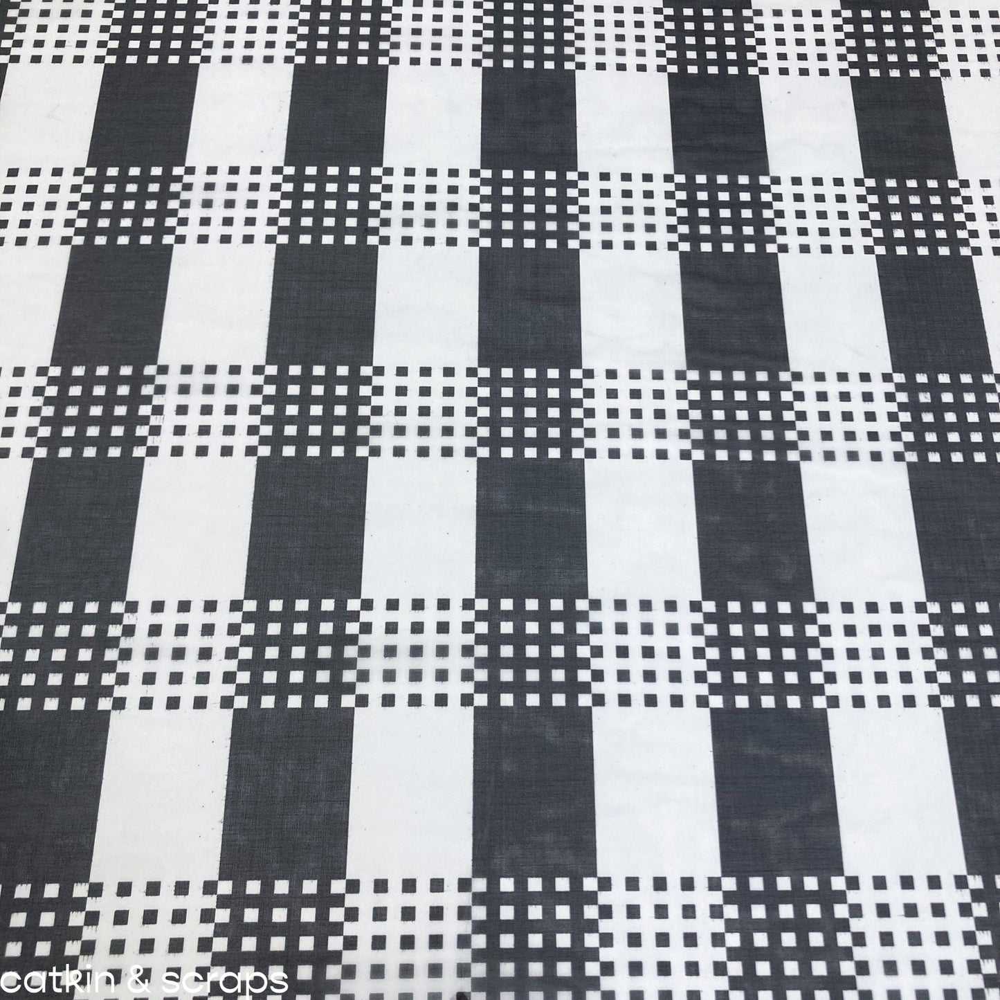 Designer Deadstock: Organza with Black and White Geometric Design