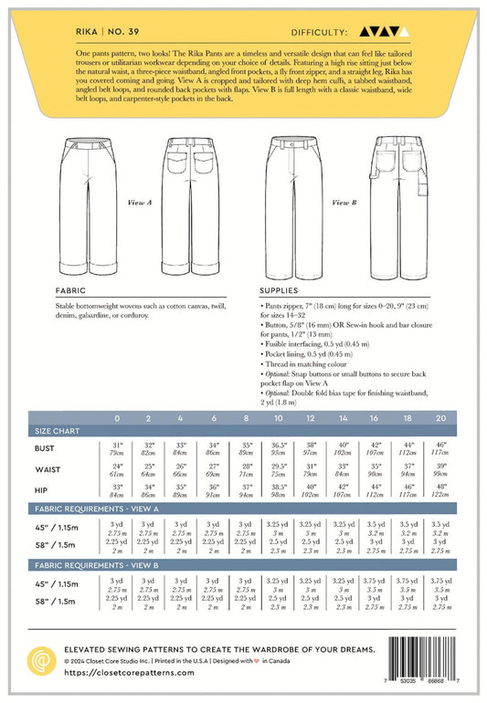 Closet Core Patterns: Rika Pants