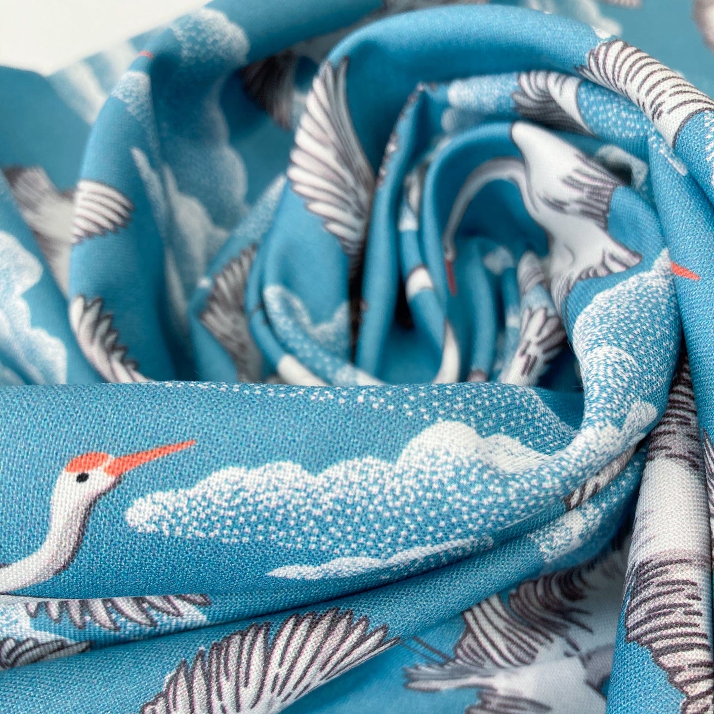 Cloud 9 Organic 'Baltic Woodland' Quilting Cotton 'Flying Cranes'
