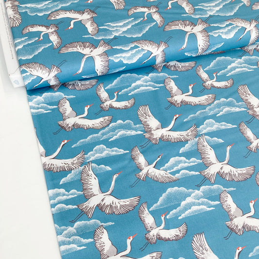 Cloud 9 Organic 'Baltic Woodland' Quilting Cotton 'Flying Cranes'