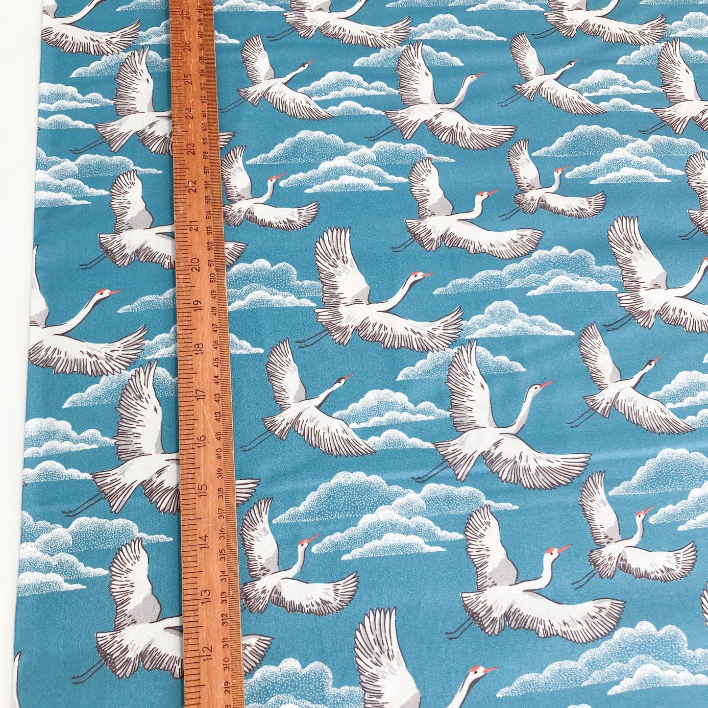 Cloud 9 Organic 'Baltic Woodland' Quilting Cotton 'Flying Cranes'