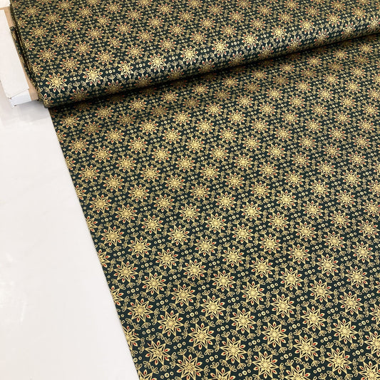 Cotton Poplin with Art Deco Stars in Bottle Green