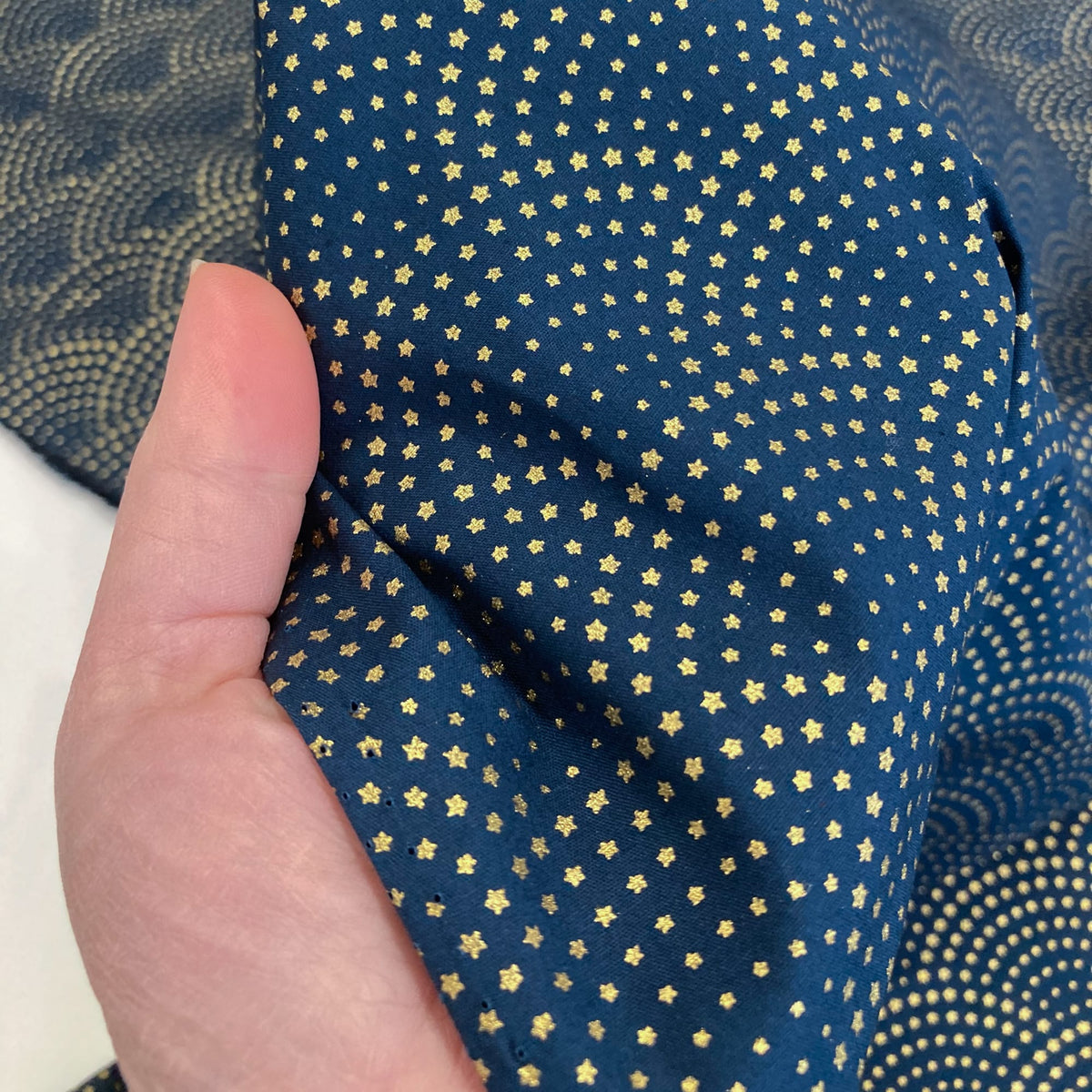 Cotton Poplin with Starry Scales in Navy and Gold