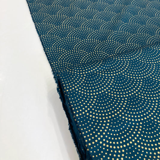 Cotton Poplin with Starry Scales in Navy and Gold