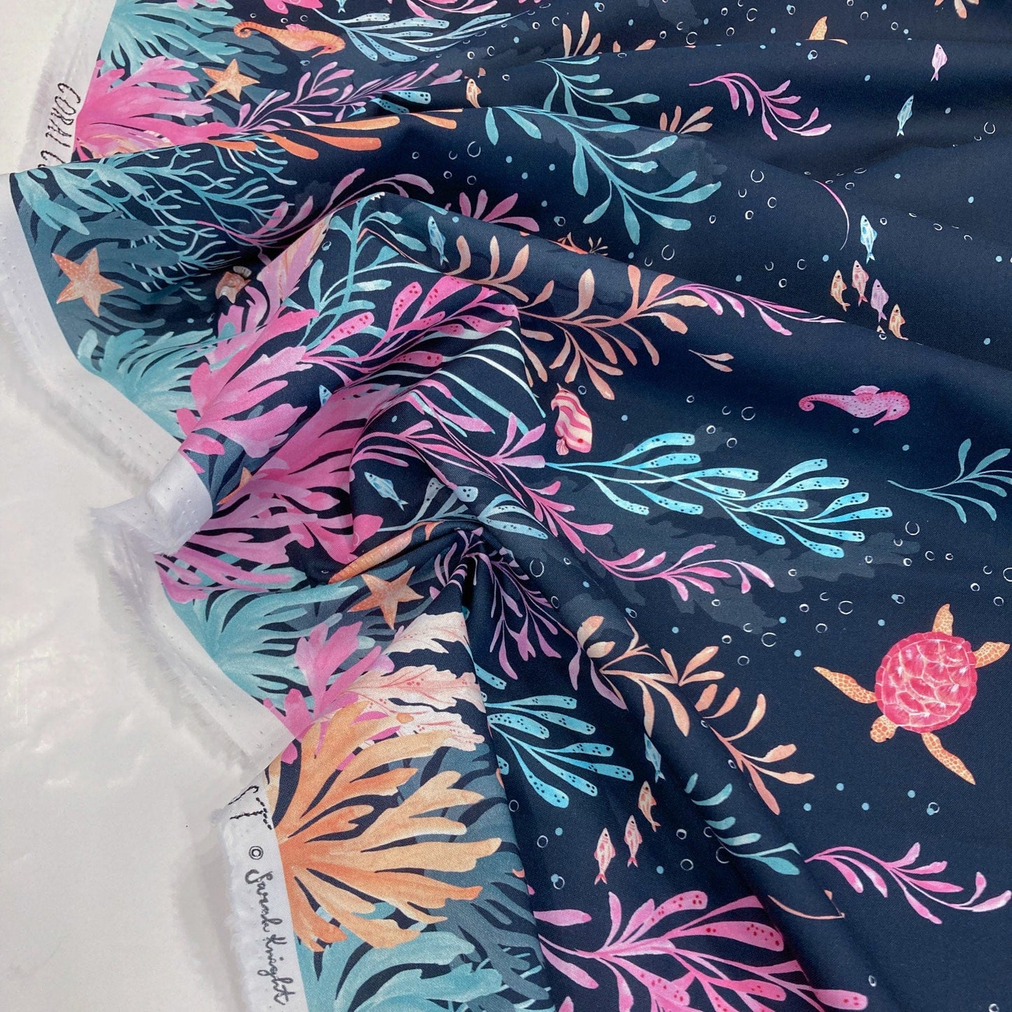 Dashwood Studio Quilting Cotton 'Coral Coast' Seascape - Double Border