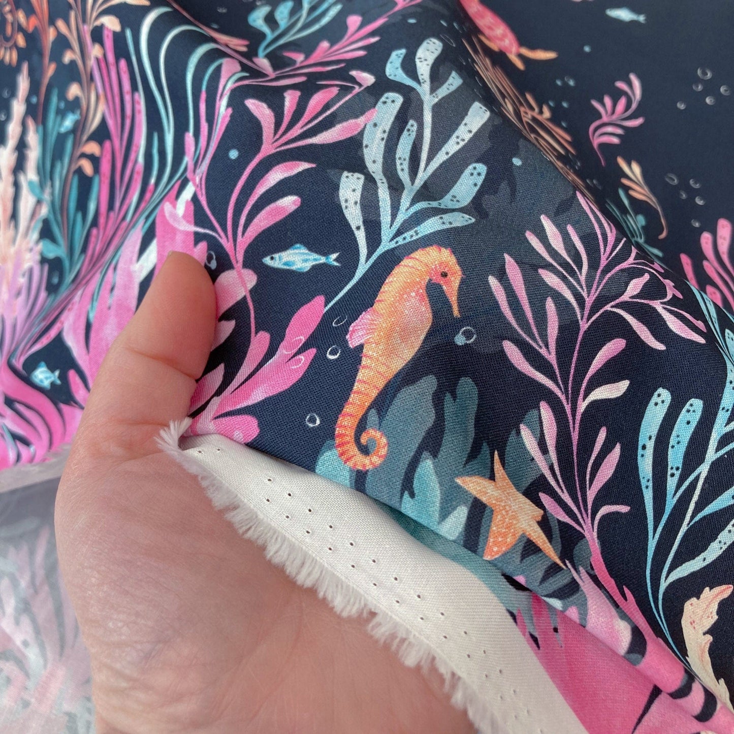 Dashwood Studio Quilting Cotton 'Coral Coast' Seascape - Double Border