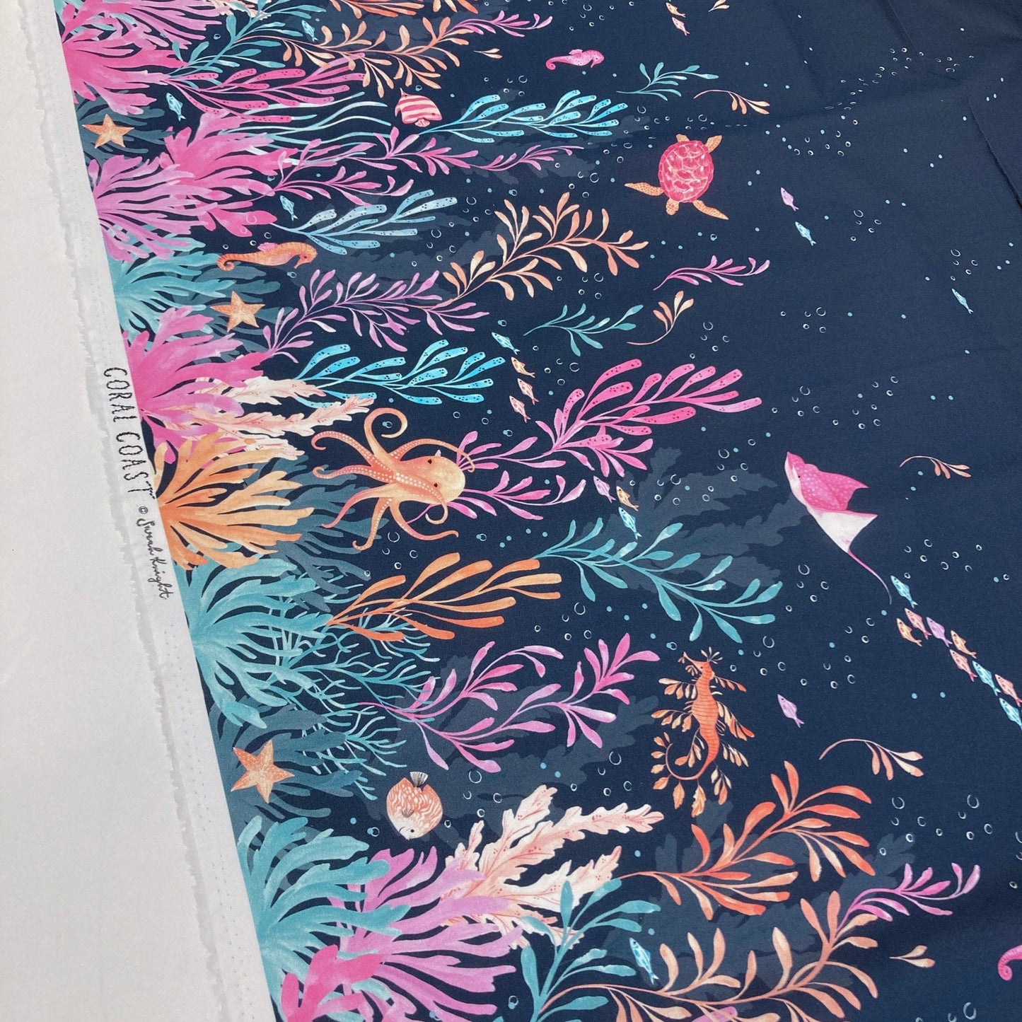 Dashwood Studio Quilting Cotton 'Coral Coast' Seascape - Double Border