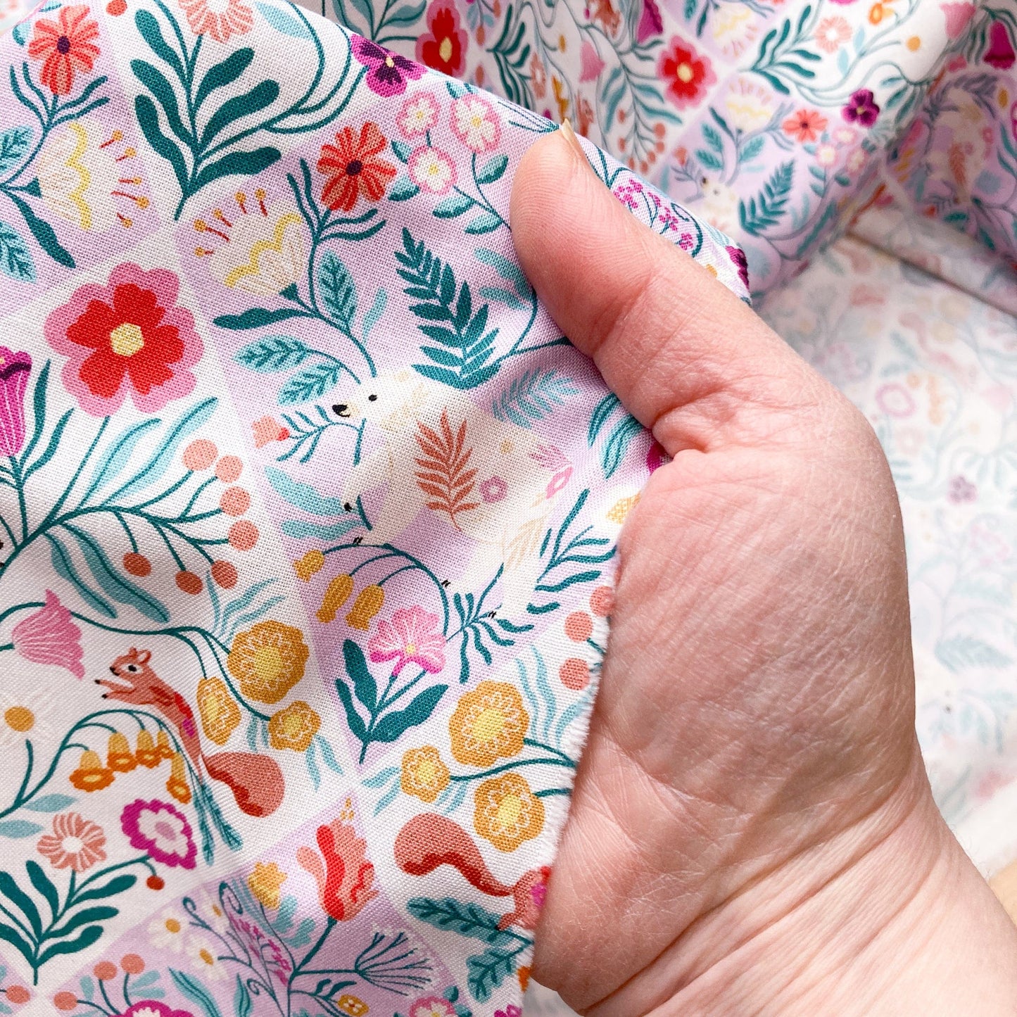 Dashwood Studio Quilting Cotton 'Wild Folk' Woodland Diamonds