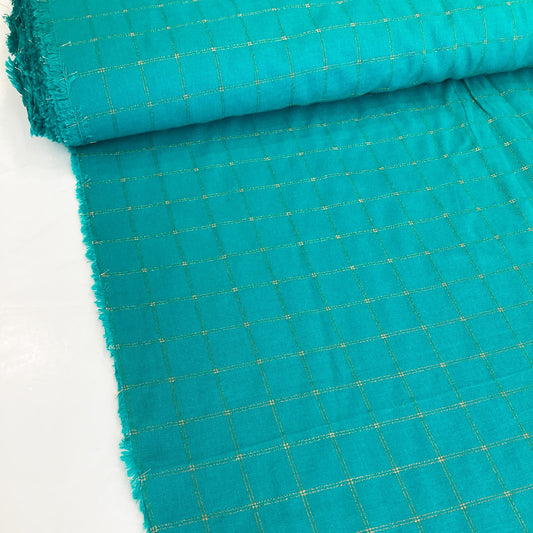 Deadstock Indian Cotton Lurex Check in Turquoise