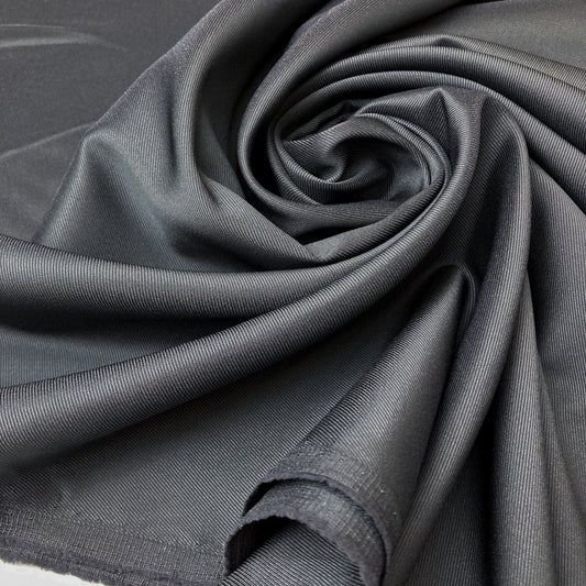 Designer Deadstock Lining Fabric: Viscose Mix Twill in Dark Charcoal Grey