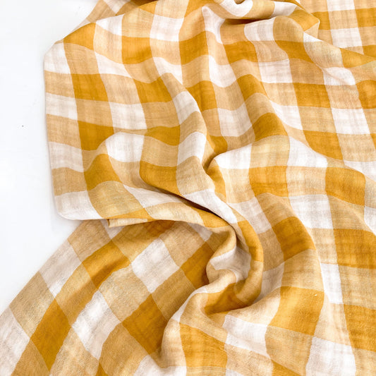 Double-Sided Cotton Double Gauze Ochre Gingham