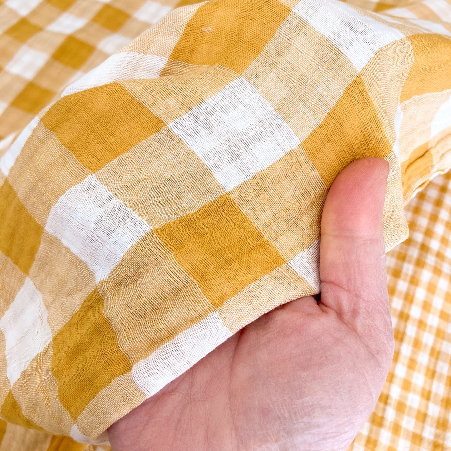 Double-Sided Cotton Double Gauze Ochre Gingham