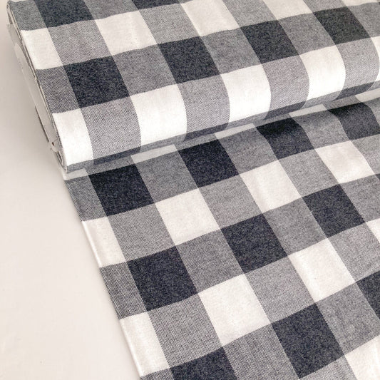 Brushed Cotton Flannel Grey & White Check