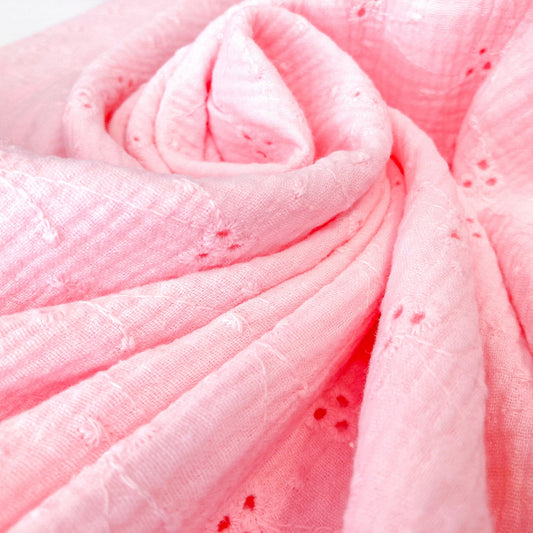 Embroidered Cotton Double Gauze in Pink