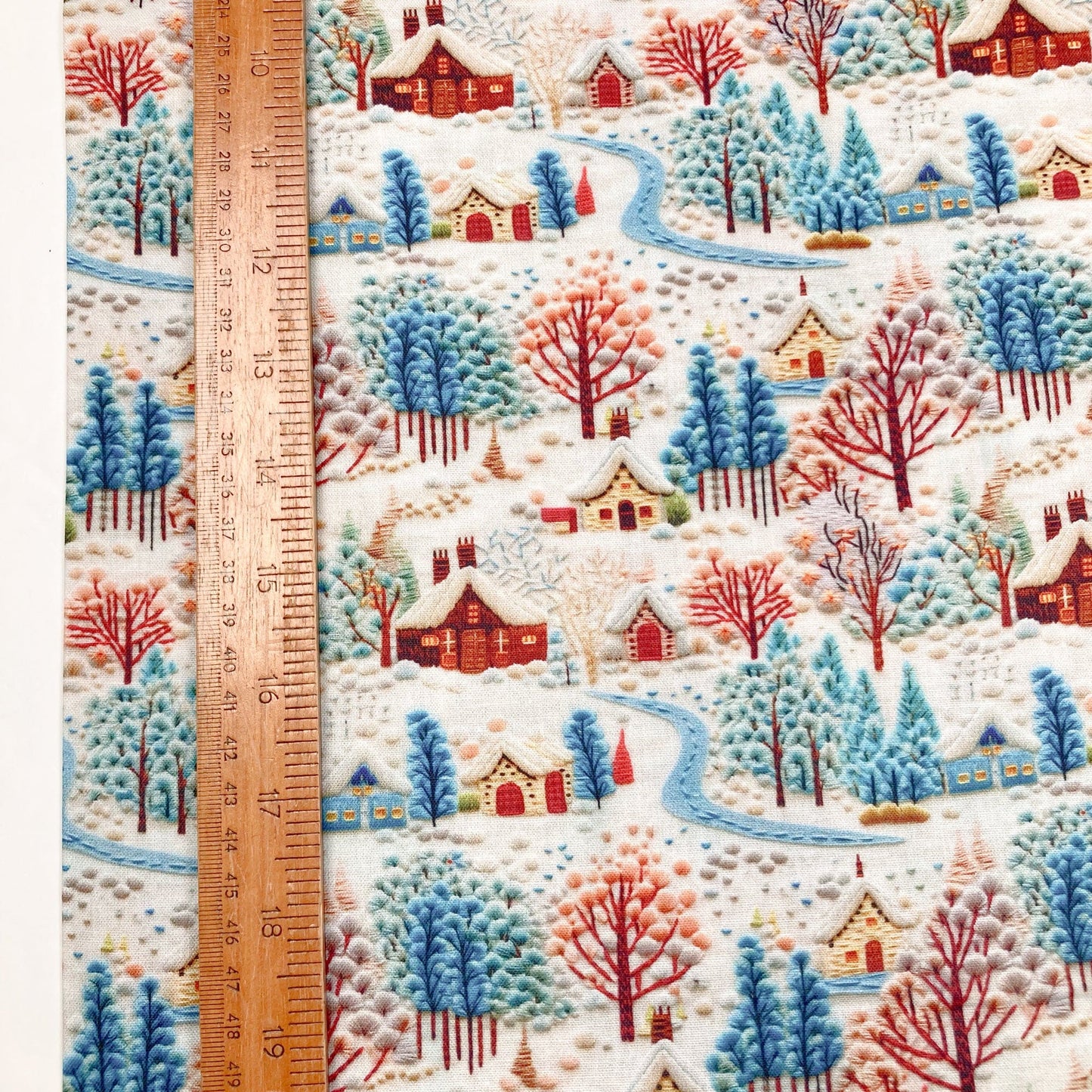 Fabric Freedom Quilting Cotton 'Embroidered Hamlet' 3D