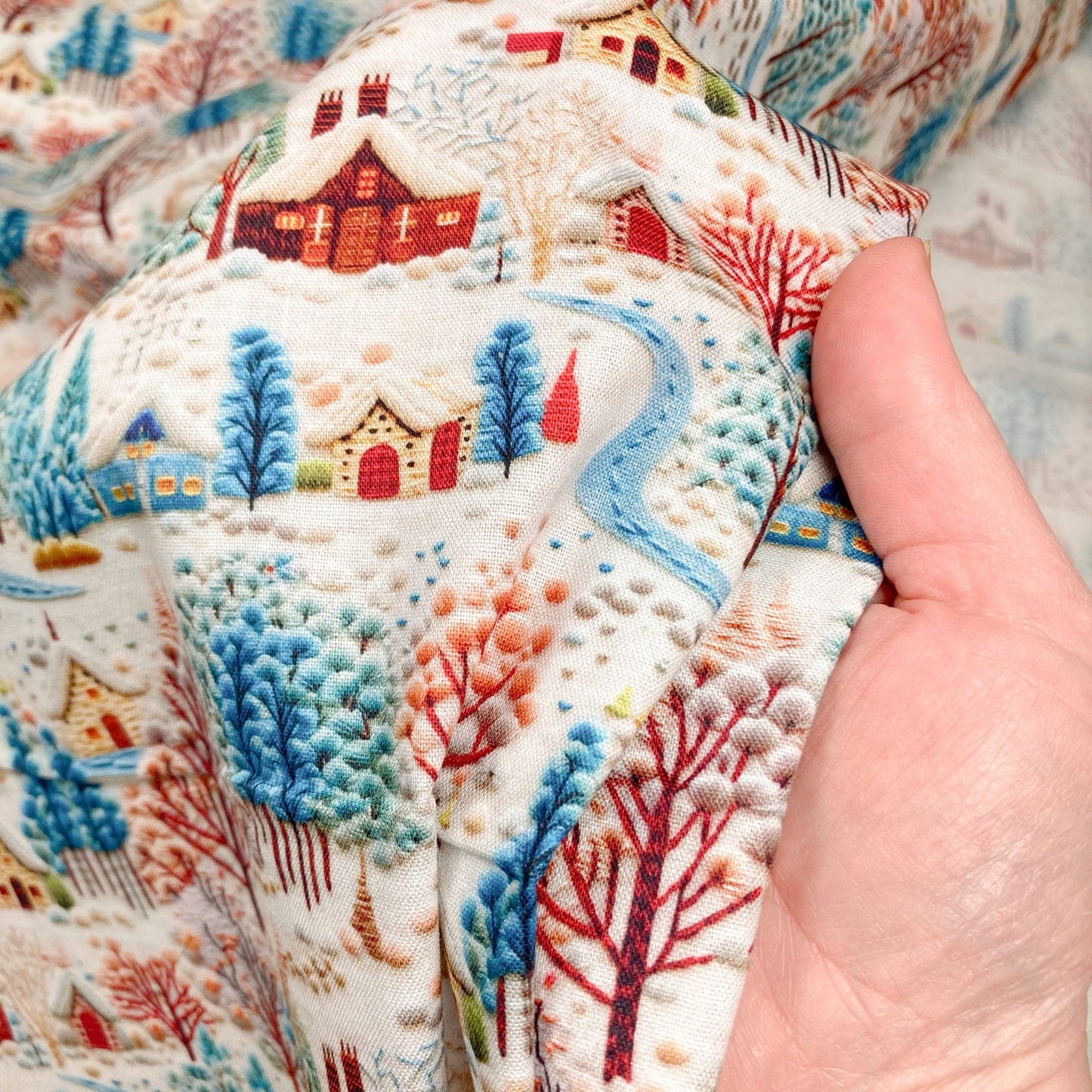 Fabric Freedom Quilting Cotton 'Embroidered Hamlet' 3D