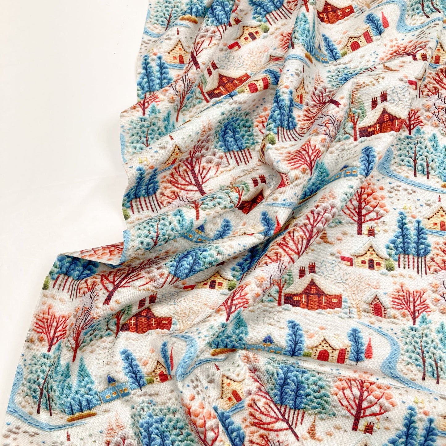 Fabric Freedom Quilting Cotton 'Embroidered Hamlet' 3D