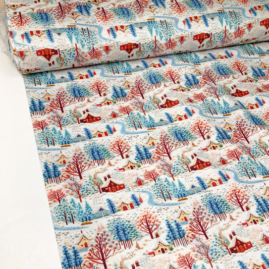 Fabric Freedom Quilting Cotton 'Embroidered Hamlet' 3D