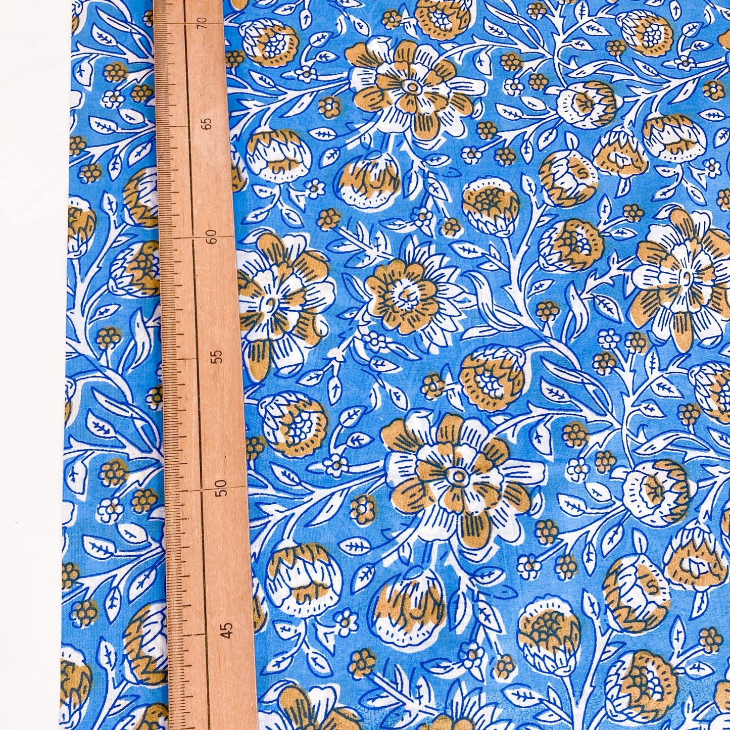 Indian Cotton Block Print 'Blue Floral'