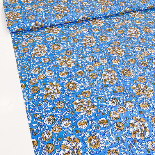 Indian Cotton Block Print 'Blue Floral'
