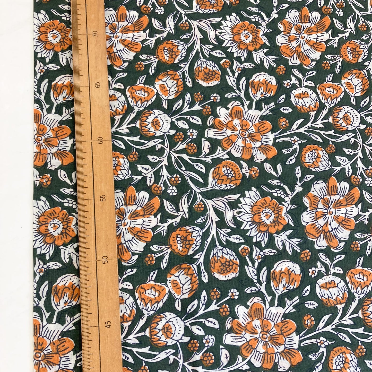 Indian Cotton Block Print 'Green Floral'