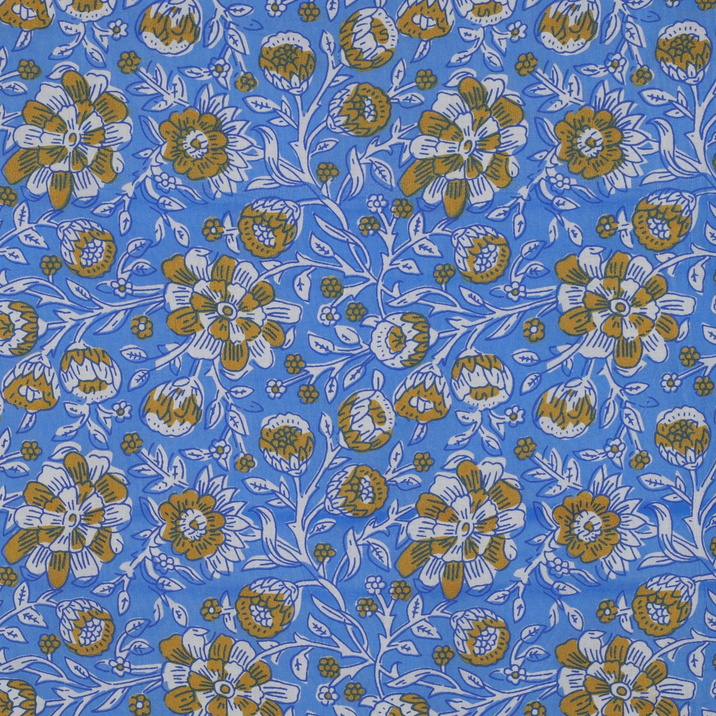 Indian Cotton Block Print 'Blue Floral'