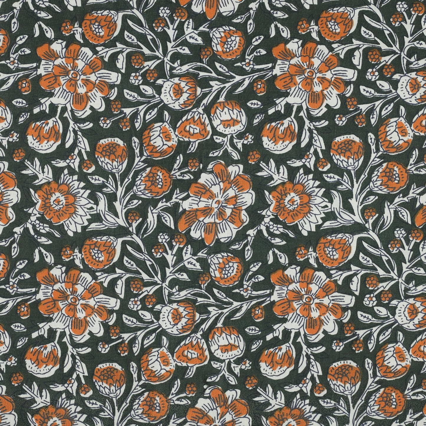 Indian Cotton Block Print 'Green Floral'