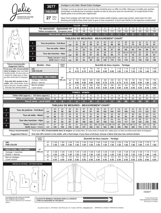 Jalie Paper Sewing Pattern: Hélène Cardigan 3677
