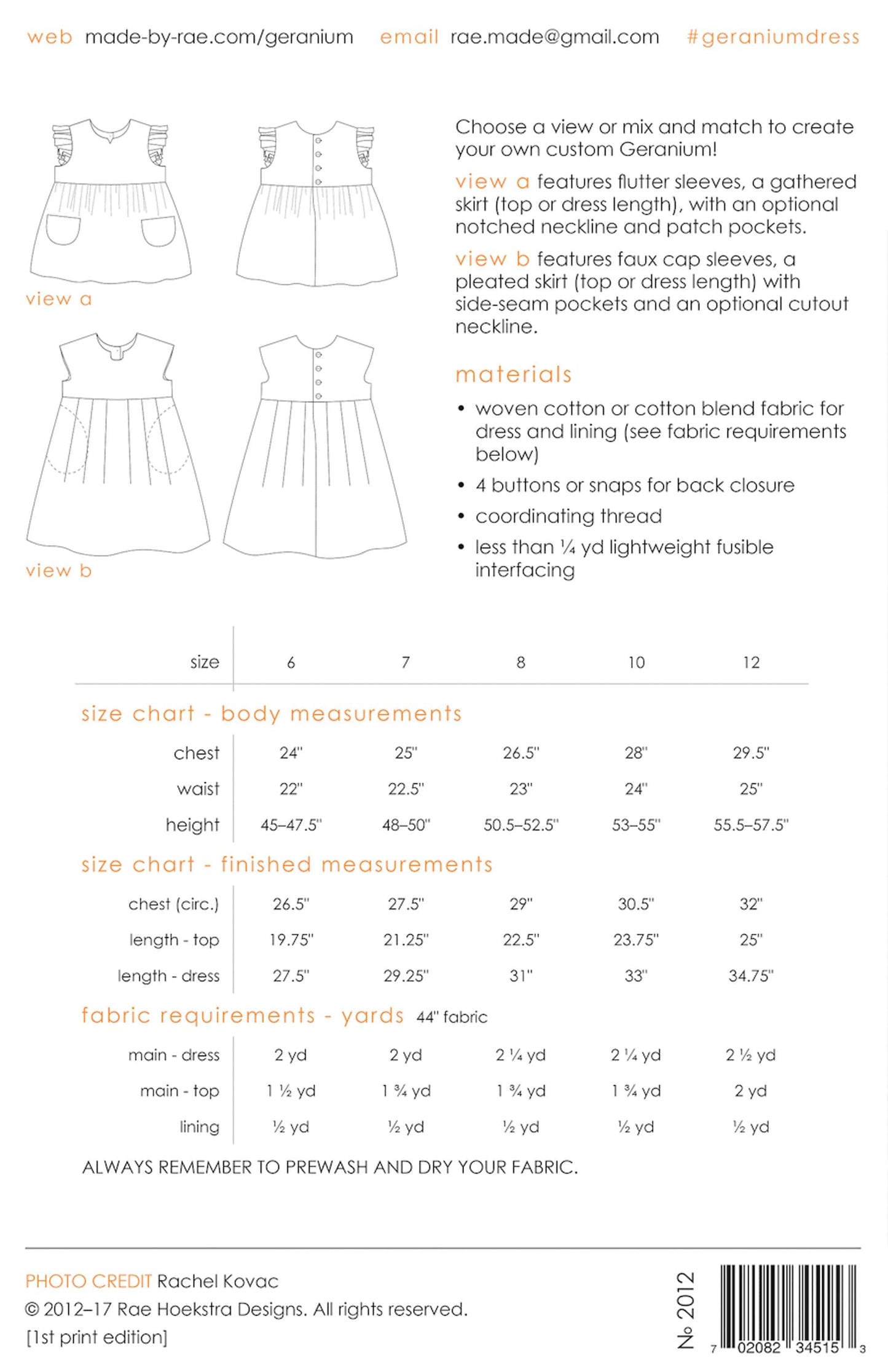 Made by Rae: Geranium Children's Dress/Expansion Pack