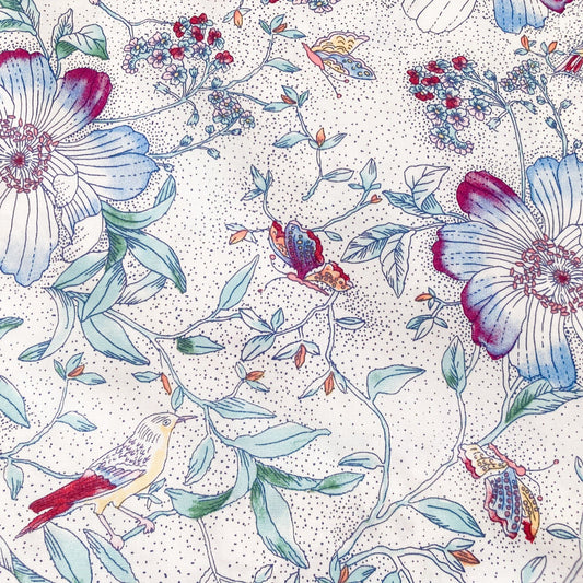 Cotton Fabric with Birds and Flower Print