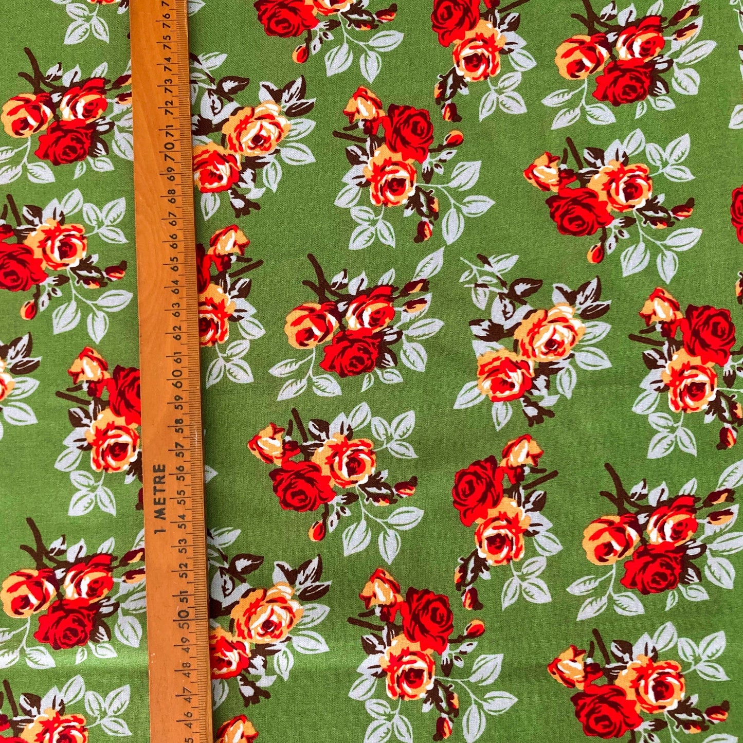 Soft Viscose in Fern Green with Vintage Style Floral Print