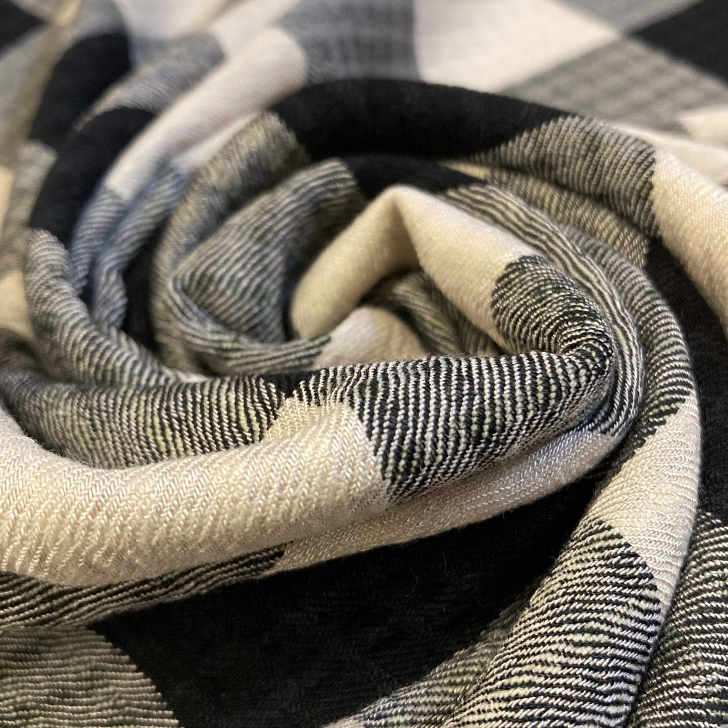 Soft Textured Viscose Stretch Two-Tone Check in Black and Ecru
