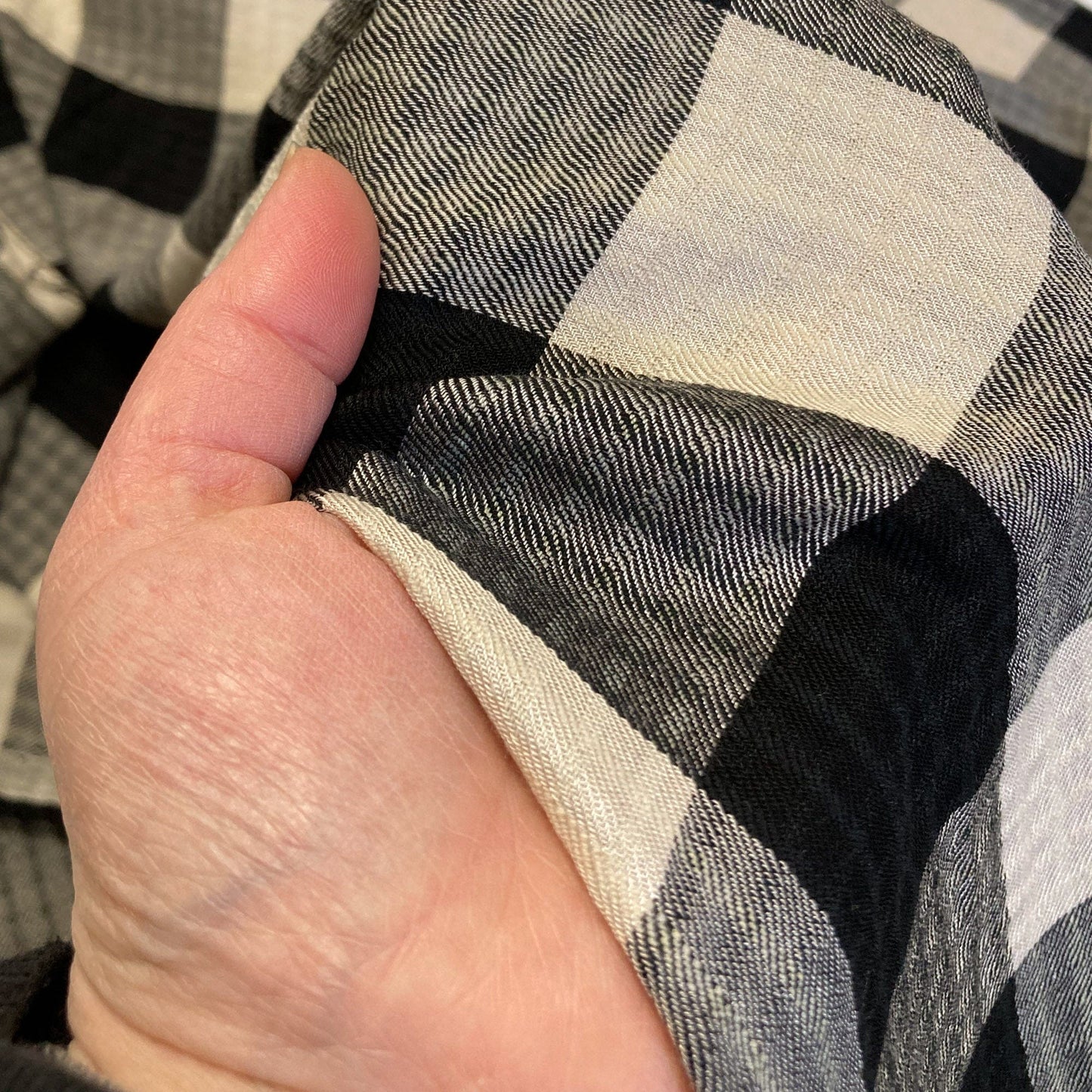 Soft Textured Viscose Stretch Two-Tone Check in Black and Ecru