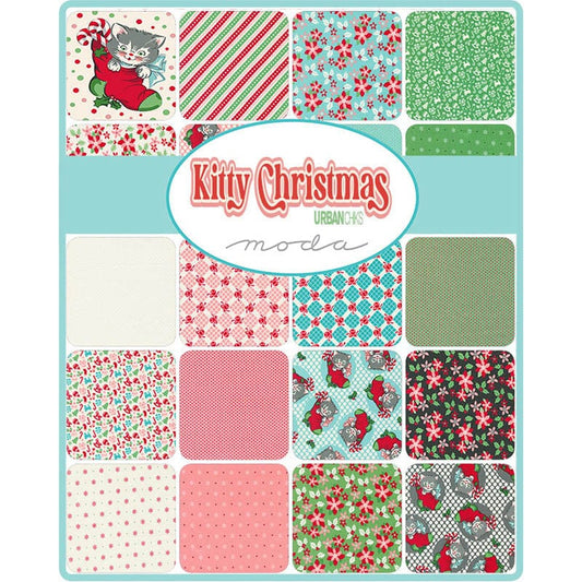 Collection of Kitty Christmas fabric swatches