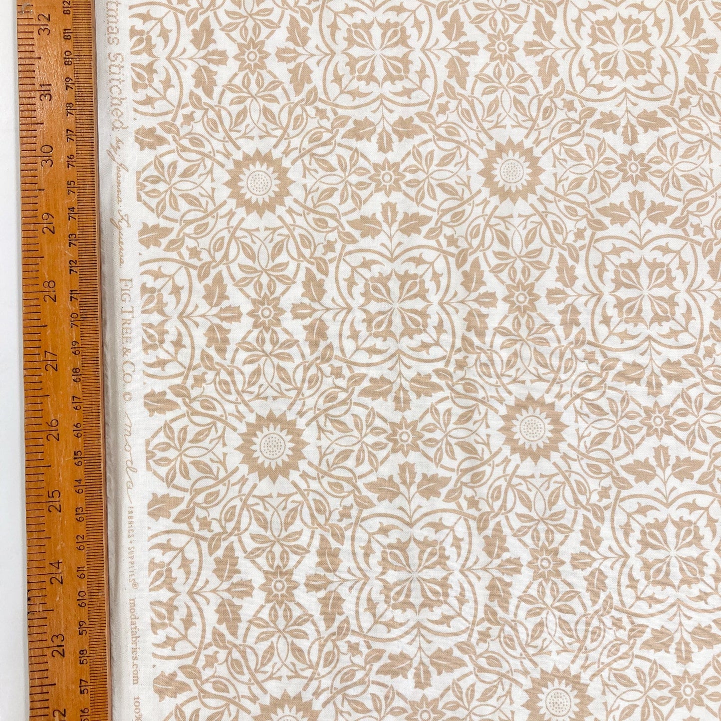 Moda Quilting Cotton 'Christmas Stitched' in Linen