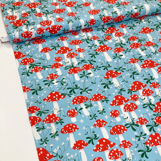 Moda 'Funny Valentine' Quilting Cotton 'Mushrooms' in Sky