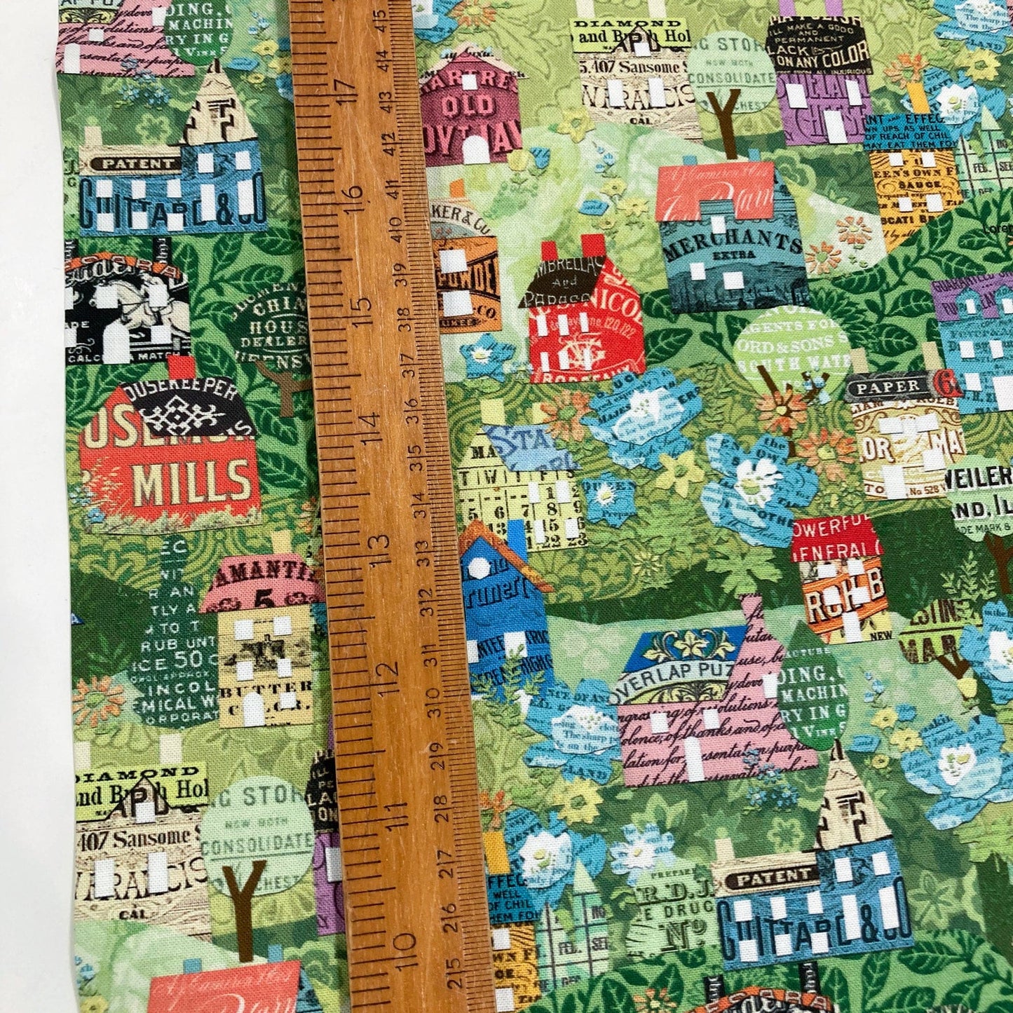 Moda 'Paper Hamlet' Quilting Cotton 'Houses and Hills' in Sprout