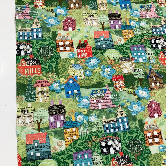 Moda 'Paper Hamlet' Quilting Cotton 'Houses and Hills' in Sprout