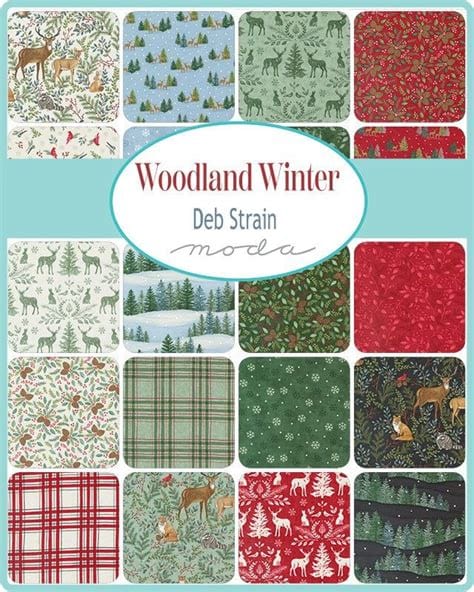 Collection of Woodland Winter fabric swatches by Deb Strain for Moda
