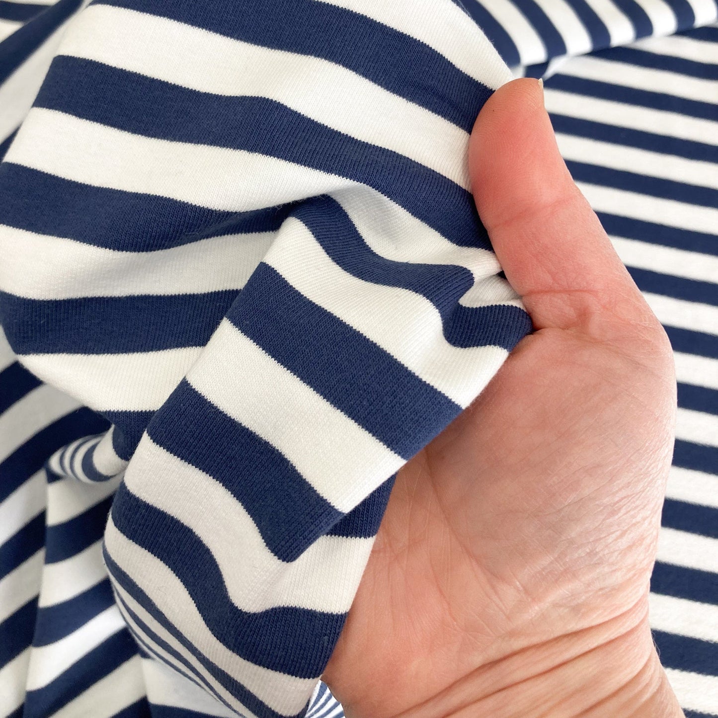 Cotton French Terry with Breton Stripe in Navy and White