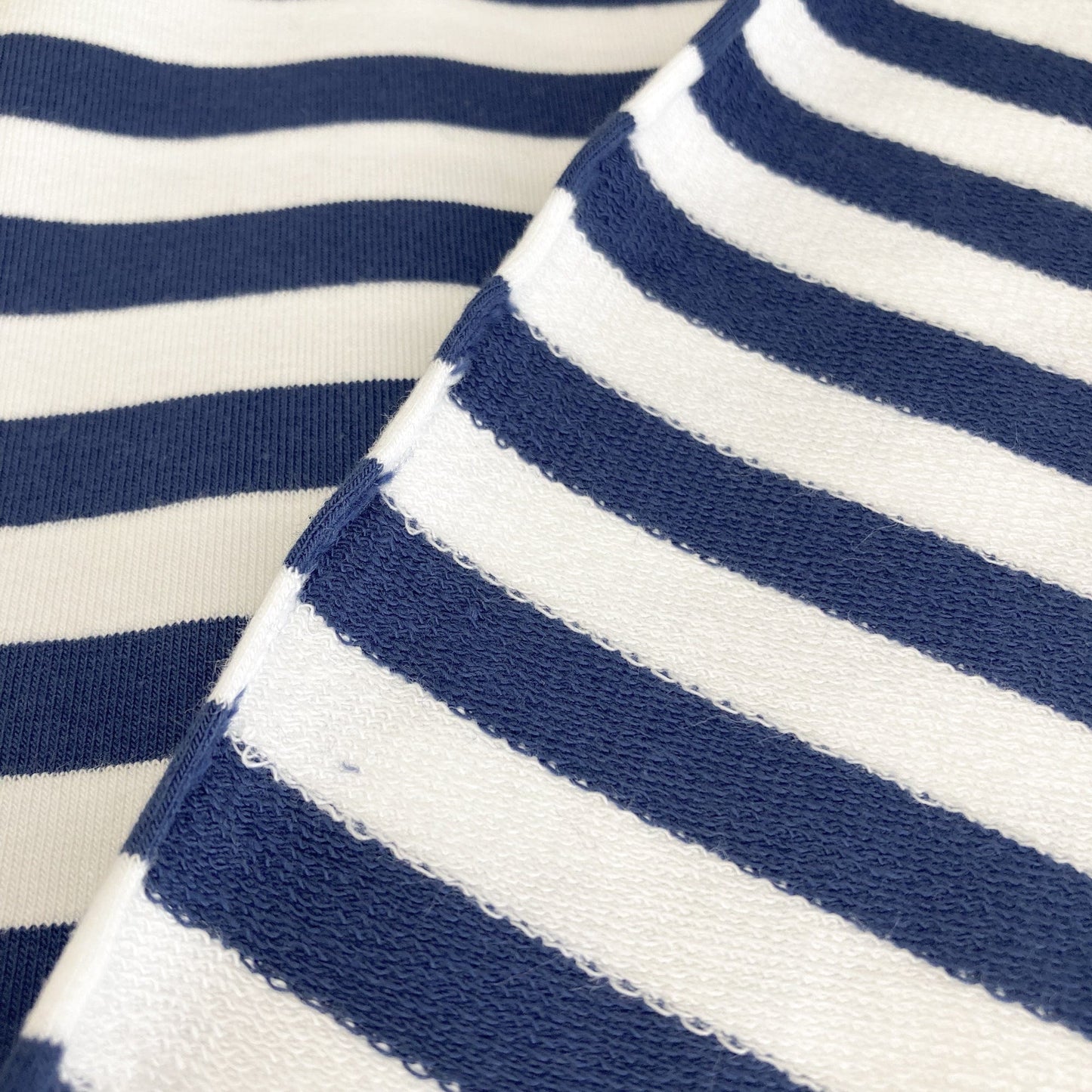Cotton French Terry with Breton Stripe in Navy and White