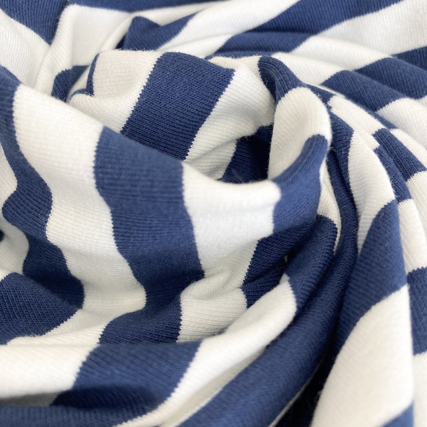 Cotton French Terry with Breton Stripe in Navy and White