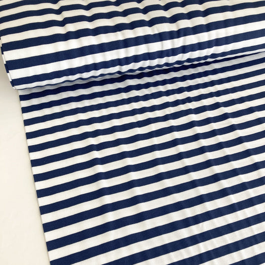 Cotton French Terry with Breton Stripe in Navy and White