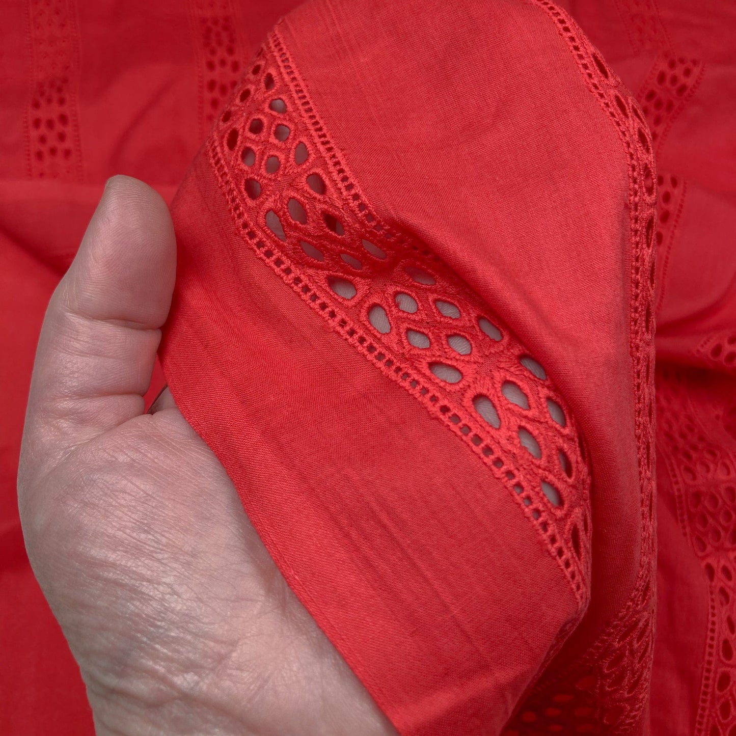 Embroidered Organic Cotton Batiste in Red