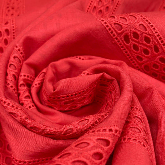 Embroidered Organic Cotton Batiste in Red
