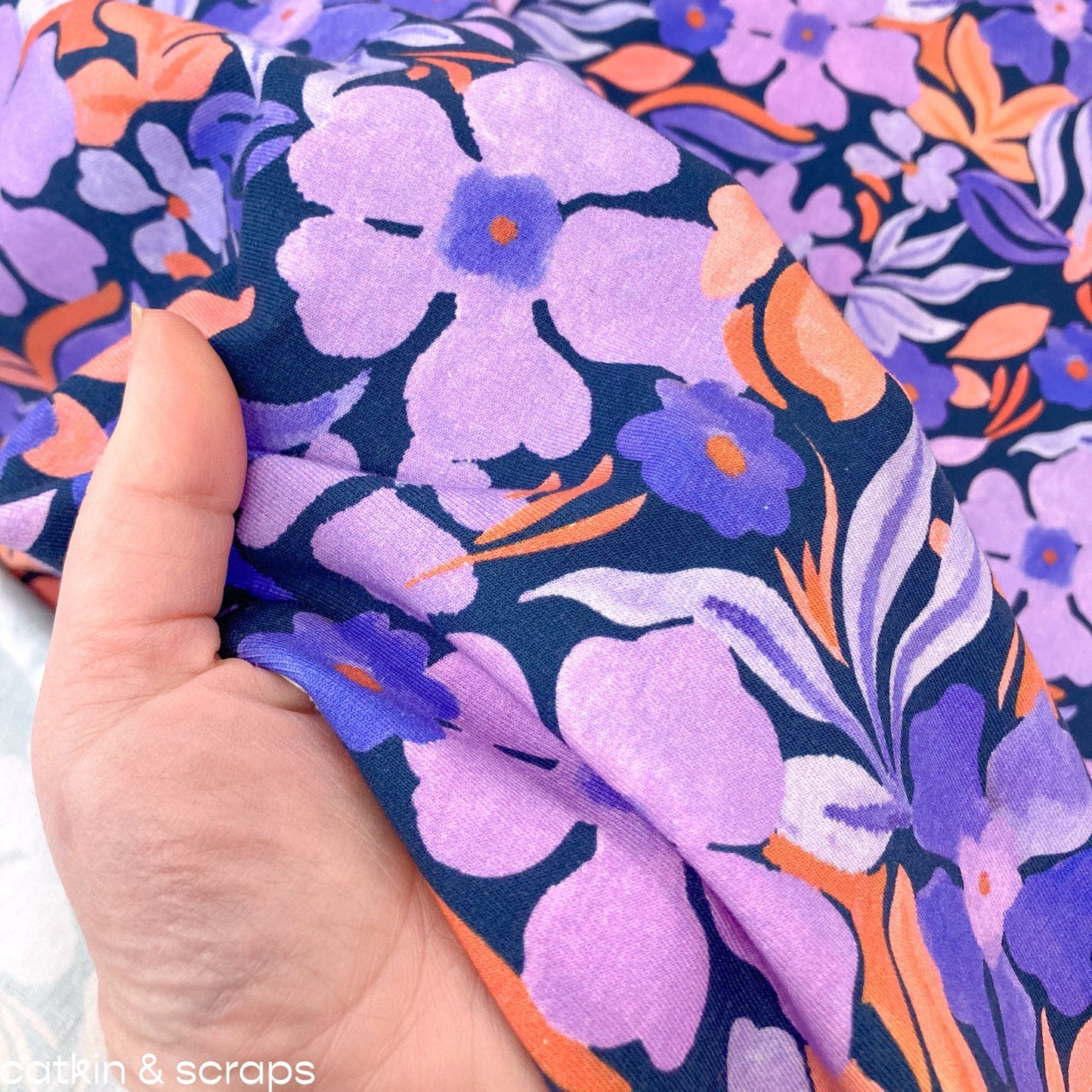 Cotton French Terry Sweatshirting 'Flowers'