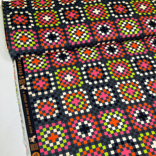 Ruby Star Society 'Catnap': Fine Rayon 'Granny Square' in Black